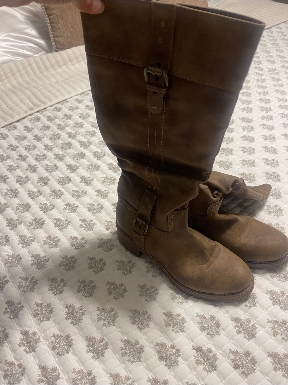 Classic Knee-High Buckle Boots in Brown